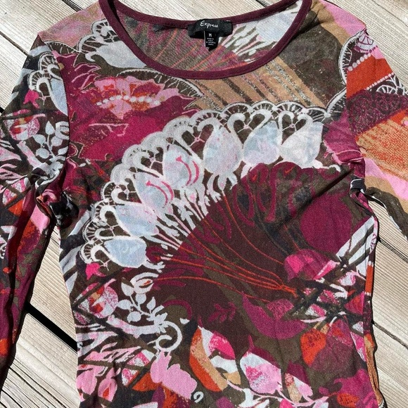 Express multi patterned full sheer long sleeve blouse - Picture 2 of 5